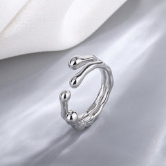 925 Sterling Silver Geometric heart hollowout Adjustable Ring Minimalist