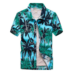 Fashion Mens Hawaiian Shirts Short Sleeve Button Coconut Tree Print Casual