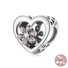 Sterling Silver Heart Vintage Charms Beads Fit Original DIY Bracelets