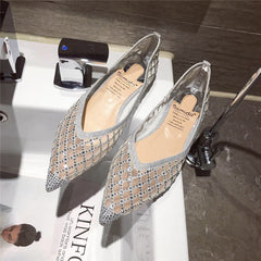 Pointed Toe Women Flats Bling Air Mesh Shoes Comfortable Soft Breathable