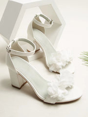 Heels White Wedding Shoes Bride Elegant Ankle Buckle Ladies Heeled Sandal