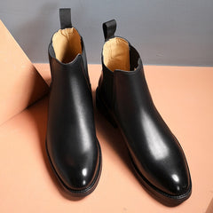 Elegant Chelsea Boots Leather Men Couple Shoes Slip-on Dress Formal Boots