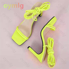 Fashion Orange Ankle Cross Strap Women Sandals Sexy Lace Up Square Toe