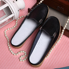 Women Casual Shoes Hollow Out Lady Half Genuine Leather Flats