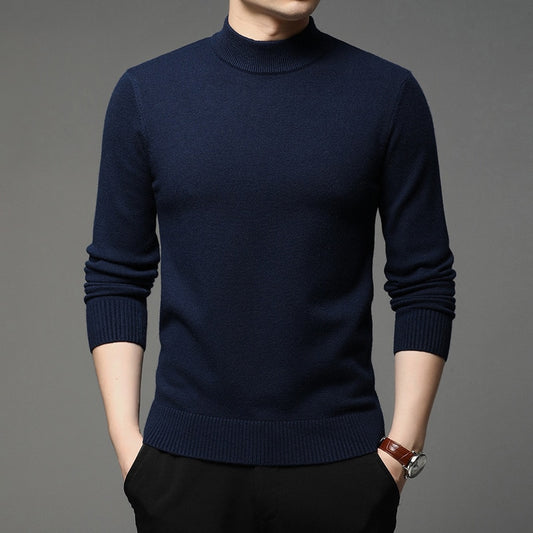 Men Turtleneck Pullover Sweater Fashion Solid Color Thick and Warm