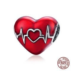 Sterling Silver Heart Vintage Charms Beads Fit Original DIY Bracelets