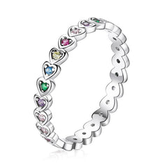Silver Fashion Rainbow Round Rings Dazzling Zircon Heart Finger Rings