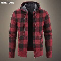 Autumn Winter Thick Cardigan Plaid Sweater Hooded Fashion