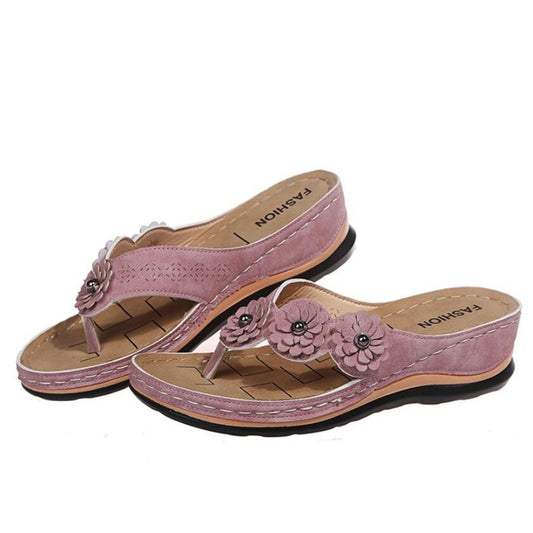 Slippers Women Summer PU Sewing Thong Sandals Vintage