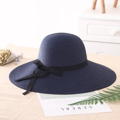 Simple Foldable Wide Brim Floppy Girls Straw Hat Sun Hat Beach
