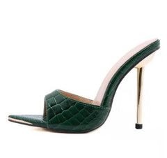 Summer women sandals snake print Strappy Mules high heels Slippers