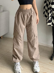 Y2k Button Pockets Patchwork Cargo Pants Women Streetwear High Waist Trousers