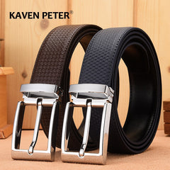 Man Cowskin Leather Belts For Men Jeans Plaid Strap