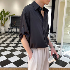 Short Sleeve Shirt Men Half-sleeved Lapel Ice Silk