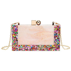 Marbling white Acrylic Purse Box Clutch Luxury Handbags