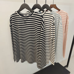 Loose Long Sleeve Striped Tee Shirt Women