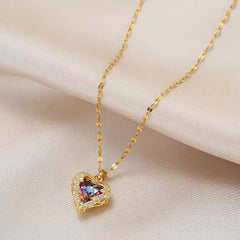 Trendy Fine Heart Shaped Opal Chain Pendant Necklace
