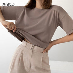 Soft Basic T Shirt Women Oversized Casual Solid Tee