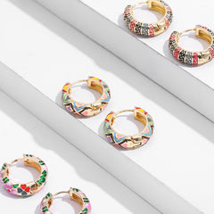 Vintage Enamel Flower Small Hoop Earrings Trendy Geometric Statement