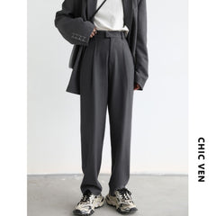 Simple Casual Women Twill Suit Pants Wide Leg Pants Straight Floor Pants