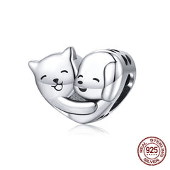 Sterling Silver Heart Vintage Charms Beads Fit Original DIY Bracelets