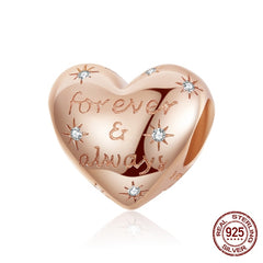 Sterling Silver Heart Vintage Charms Beads Fit Original DIY Bracelets
