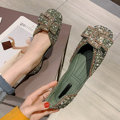 Women Flat Shoes Fashion Bling Rhinestone Flat Ballet Bow-knot Slip On