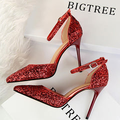 High Heels Women Pumps Sparkle Sequins Stiletto Heels 10 Cm Party Shoes