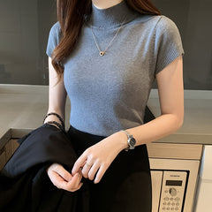 Casual Women Clothing Knitted Solid Slim Turtleneck Blouse