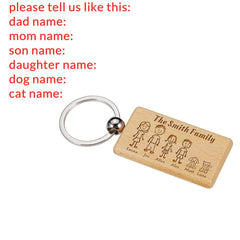 Family Love Cute Keychain Wooden Engraved Family Name