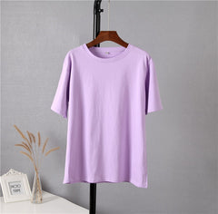 Basic Cotton T Shirt Women New Loose Solid Tees