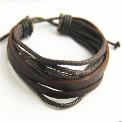 King Leisure Fashion Men Hand-woven Multilayer Leather Bracelet Handmade