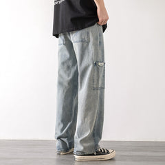 Loose Street Style Straight Cargo Pants Jeans Men Fashion Wide Leg Overalls