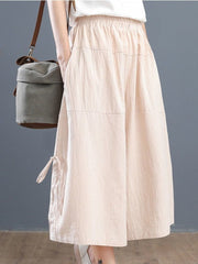 Loose Bloomers Casual Elastic Waist Wide Leg Pants Large Size Middle Waist