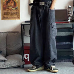 Baggy Jeans Trousers Male Denim Pants Black Wide Leg Pants