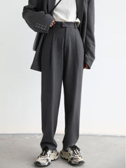 Simple Casual Women Twill Suit Pants Wide Leg Pants Straight Floor Pants