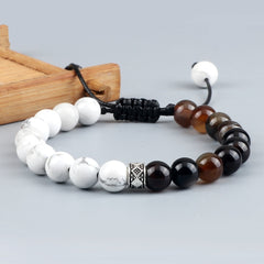 Trendy White Men Beads Bracelet Handmade Natural Tiger Eye Lava Stone