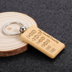 Family Love Cute Keychain Wooden Engraved Family Name