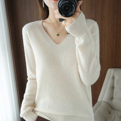 Sweater Knitted Pullovers V-neck Slim Fit Bottoming Shirt Solid Soft Knitwear