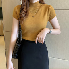 Casual Women Clothing Knitted Solid Slim Turtleneck Blouse