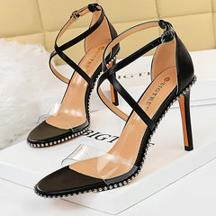 High Heels Metal Rivets Stiletto Transparent Women Pumps Sandals Heels
