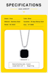 Black Square Necklace for Men Stainless Steel Geometric Pendant
