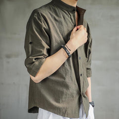 Cotton Linen Shirt Short Sleeve Loose Men Cotton Linen Half Sleeve