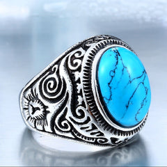 Vintage Oval Stones Ring in Stainless Steel Jewelry Mens Accessories