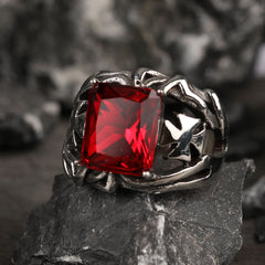 Zircon Stone Men Ring Vintage Titanium Stainless Steel Seal Rings Male Jewelry