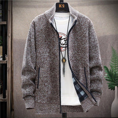 Sweater Fleece Cardigan Coat Solid Color Stand Collar Jersey