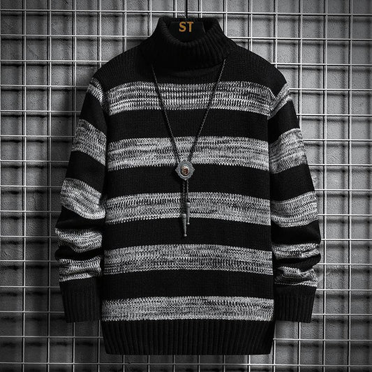 Stretwear Casual sweater High-Neck Striped Slim Fit Knittwear