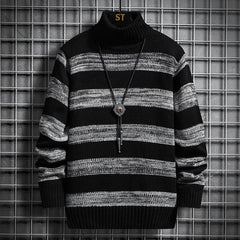 Stretwear Casual sweater High-Neck Striped Slim Fit Knittwear