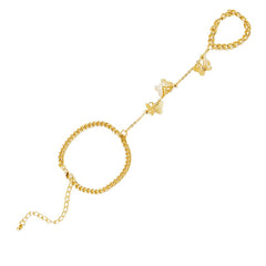 Fashion Chain Link Ring Full Rhinestone Vintage Flower Double Finger Rings