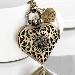 Fashion Silver Heart Shaped Lovely Hollow Elegant Quartz Pocket